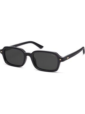 Women's Black Grey Retro Fashion Thin Slim Trendy Rectangle Polarized Sunglasses